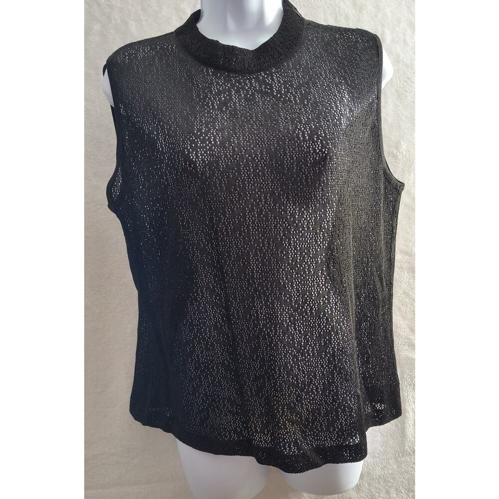 St. John Basics Knit Sleeveless Top Women's Sz L Black Open-Weave Classic Staple - Picture 14 of 16